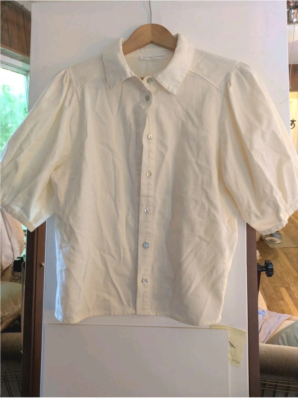 Melissa Nepton Ivory Zoya Puff-Sleeve Button-Up Shirt M - Picture 3 of 15
